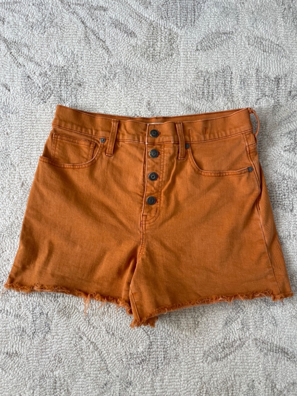 Madewell High Rise Button Fly Raw Hem Cotton Denim Shorts 28